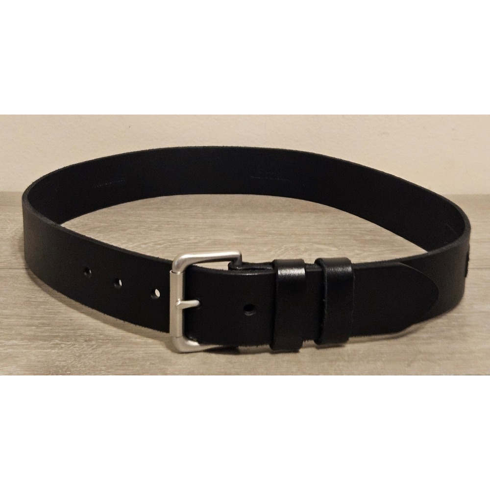 Polo Ralph Lauren Mens Black Leather Belt Silver Buckle Size 32 / 80 17618